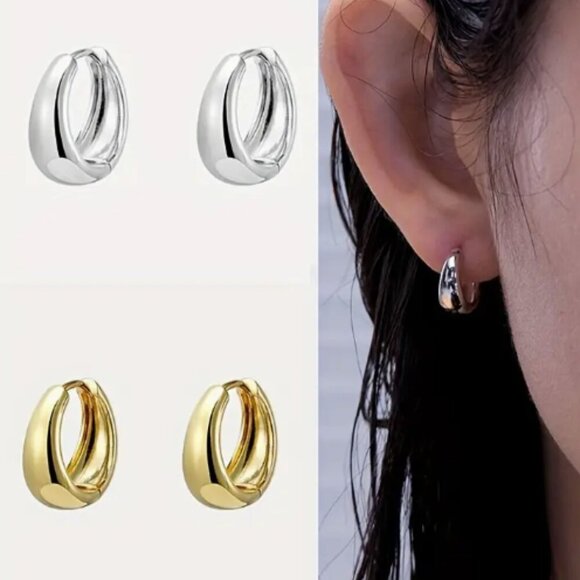 💚 Minimalist Hoop Earrings - Lever back Style - Choose from Silver or Gold Tone - Picture 1 of 4